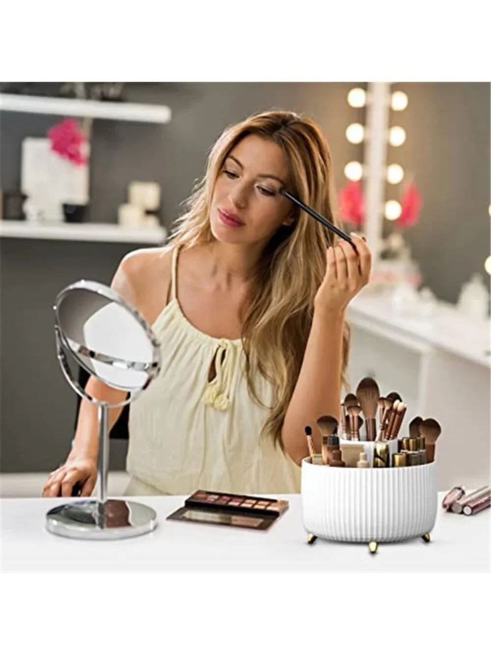 Makeup Brush Holder Organizer, 5 Slot, 360° Rotating Makeup Brush Organizer